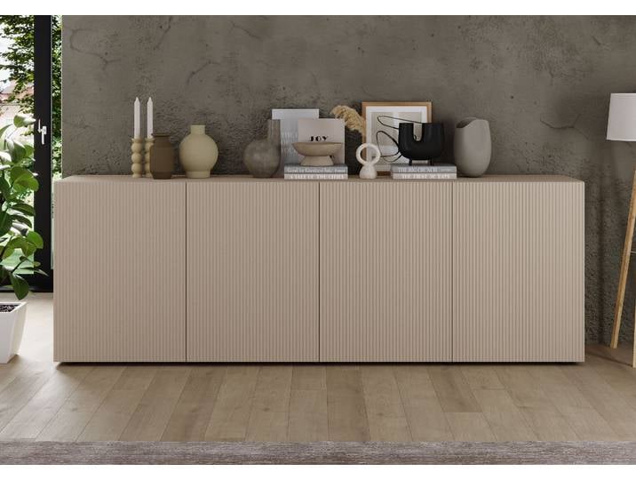 Sideboard HOME AFFAIRE Rio Breite 240 cm, Kommode mit 4 Türen, Anrichte , beige (cashmere, front mit geriffelter struktur), B:241cm H:84cm T:42cm, Sideboards, Sideboard, geriffelte MDF-Fronten, modern u. elegant, viel Stauraum