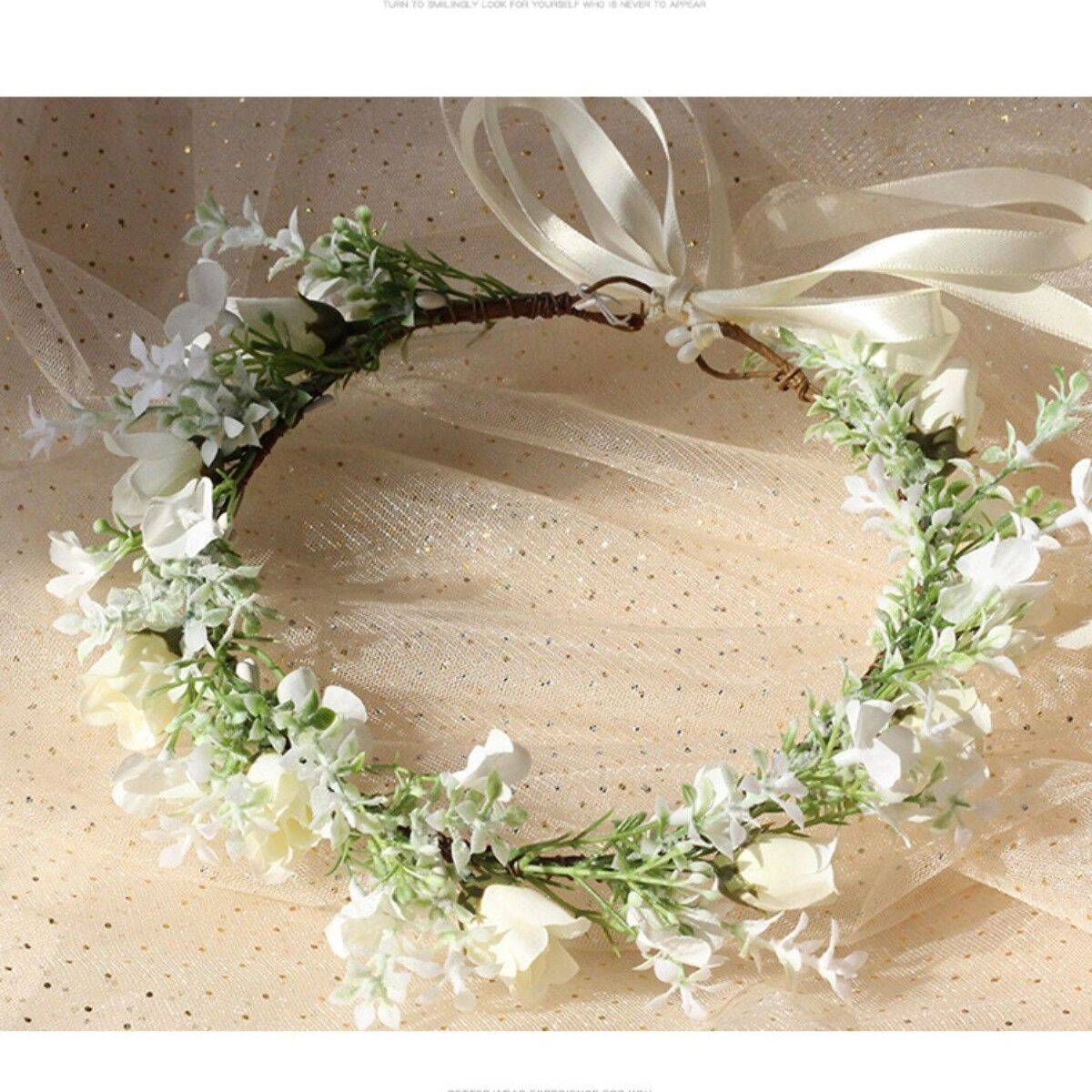 INF Einstellbarer Braut-Blumenkranz FC547 – Mehrfarbig, Polyester & Kunststoff, Haarschmuck für Brautjungfern und