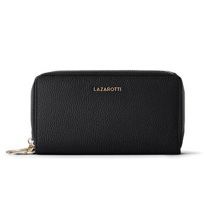 Geldbörse LAZAROTTI "Bologna Leather XL Double Zip-Around Geldbörse RFID Leder 20 cm", Damen, schwarz, Leder, Kleinlederwaren