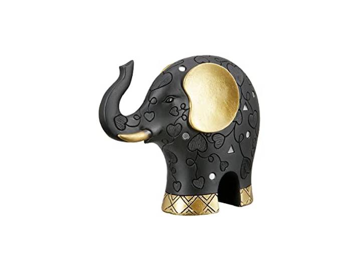 GILDE Moderne Elefanten Deko Figur Skulptur aus Kunstharz - Dekoration Wohnzimmer Farbe: schwarz Gold - Höhe 20 cm