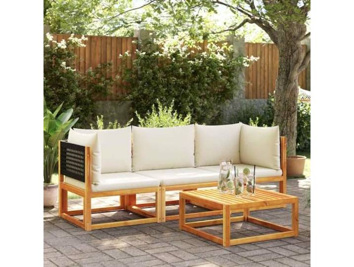 KTHLBRH Ecksofa aus Akazienholz mit Kissen Rattan, geflochten, schwarz, Sitzfläche 61,5 cm, waschbarer Bezug, modulares Design, 110 kg