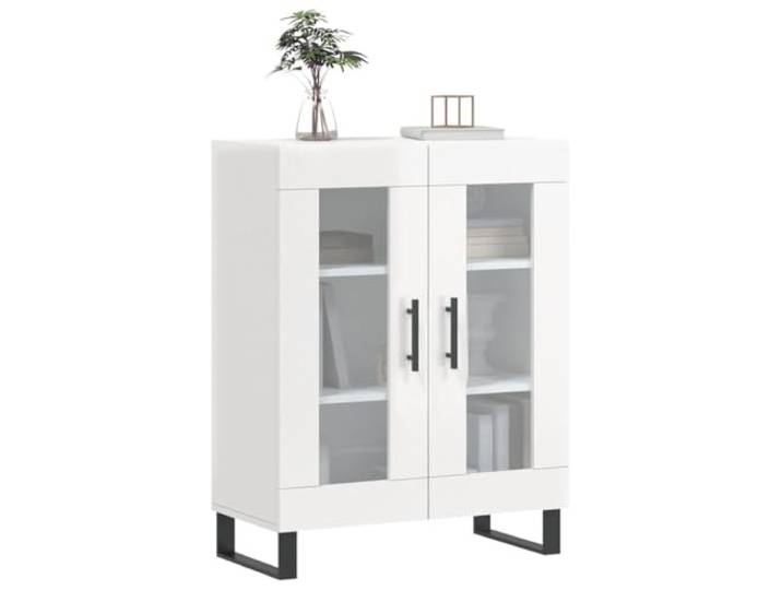 KTHLBRH Anrichte 69,5 x 34 x 90 cm Holz mehrschichtig weiß glänzend Glasdesign, Metallfüße, großer Stauraum, Aufstellfunktion