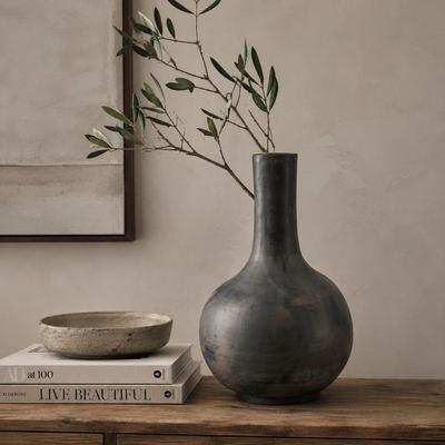 Artissance Earthy Gray Globular Pottery Vase, 16.5 Inch Tall