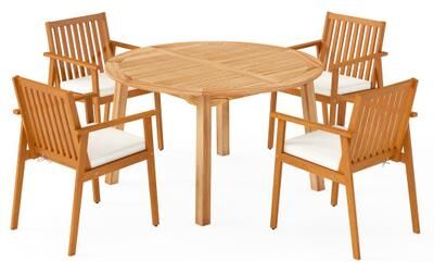 Costway 5 Pieces Acacia Wood Patio Dining Set with Umbrella Hole