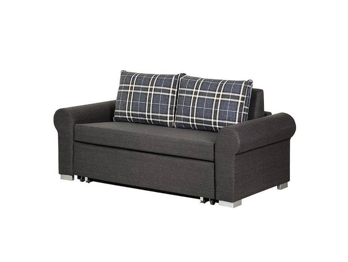 Schlafsofa Basic Country Grau/Grau/Blau Webstoff Mueni / Webstoff Logan 184cm mit Schlaffunktion Landhaus