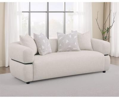 Coaster Jeanette 84-inch Fabric Upholstered Round Arm Sofa Beige