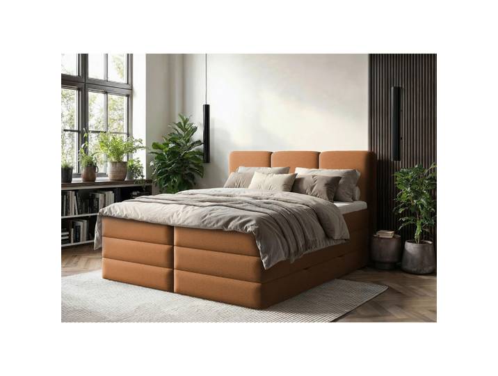 Boxspringbett, Rost, 160x200 cm, Holz, Bettkasten & Gepolstertes Kopfteil, Modern, MID.YOU