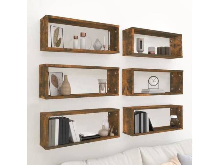 815926 Étagères murales cube 6 pcs Chêne fumé 60x15x23 cm Bois