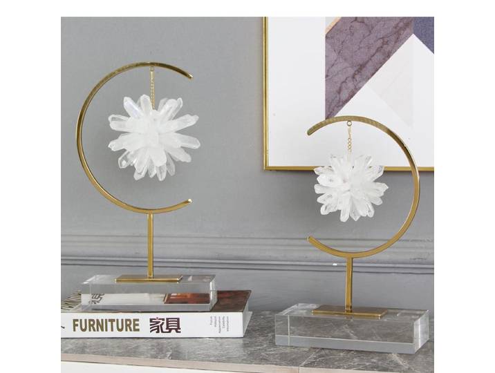 Statue de fleurs en cristal naturel, artisanat en métal, décoration de bureau, Base, ornements de fleurs, mobilier esthétique de salle