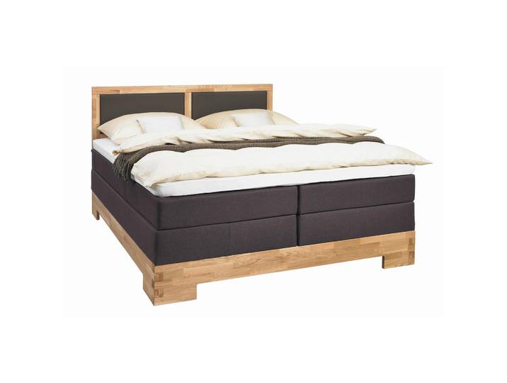 Linea Natura Boxspringbett, Schlamm, Eiche, Holz, Wildeiche, massiv, H3, Höhe ca. 20 cm, 180x200 cm, Schlafzimmer, Betten, Doppelbetten