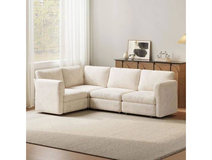 Guyii Canapé modulaire Moderne Beige canapé d'Angle 4 Places canapé sectionnel Confortable