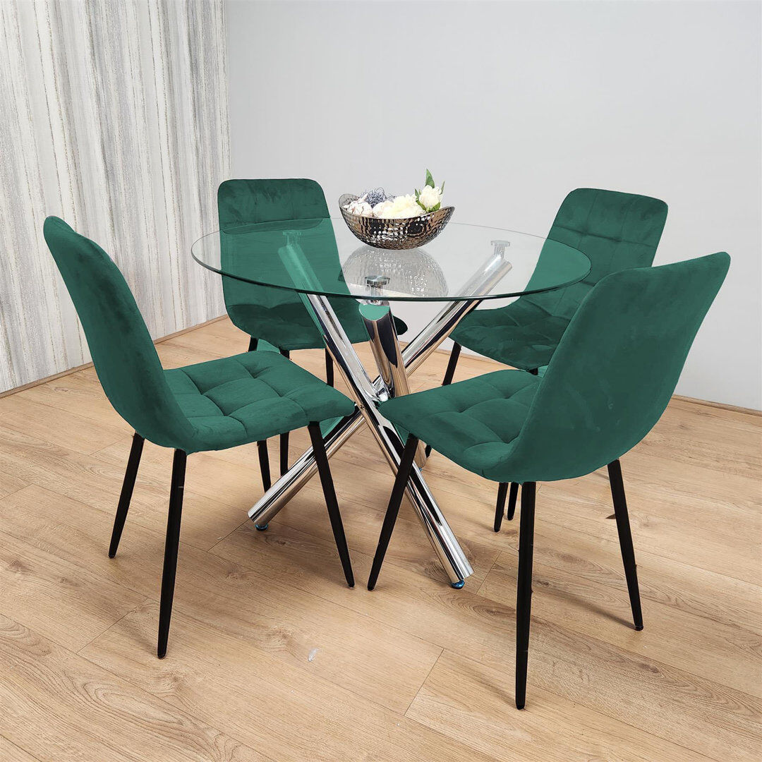 George Oliver 4 -Person Glass Dining Set Green 4