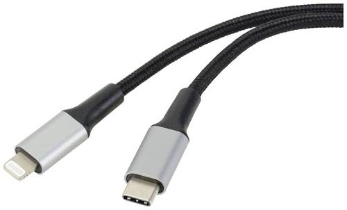 Renkforce USB-Kabel USB 2.0 USB-C Stecker, Apple Lightning Stecker 2.00m Schwarz Kabelmantel aus Recycling-Material, Extrem