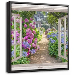 LEINWAND Bilder mit Rahmen - Hortensie - Durchsichtig - Blumen - Sommer - Lila - Weg - 20x20