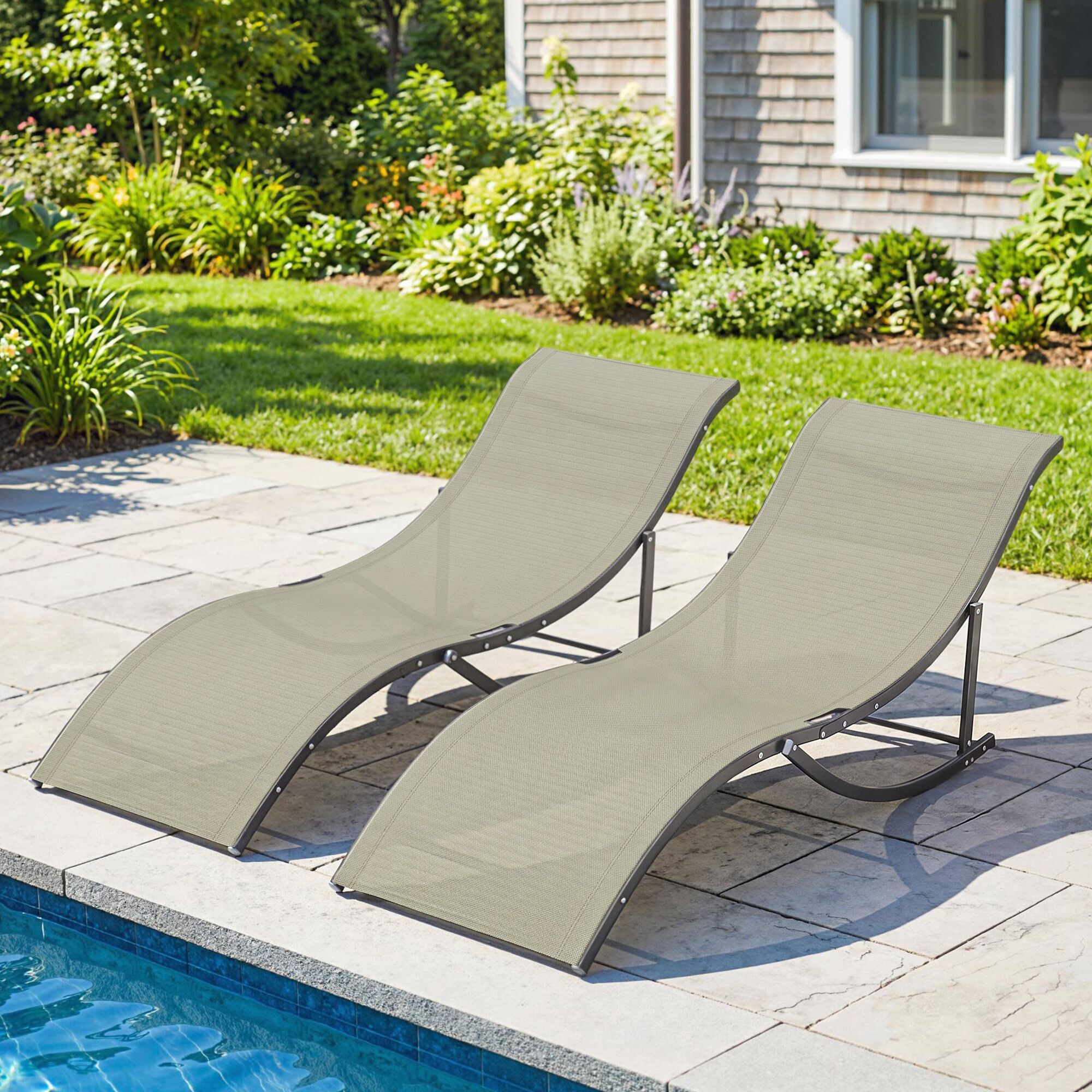 Altro Set 2 Sdraio Da Giardino Pieghevoli, Lettino Prendisole In Alluminio E Textilene, 61x165x63cm