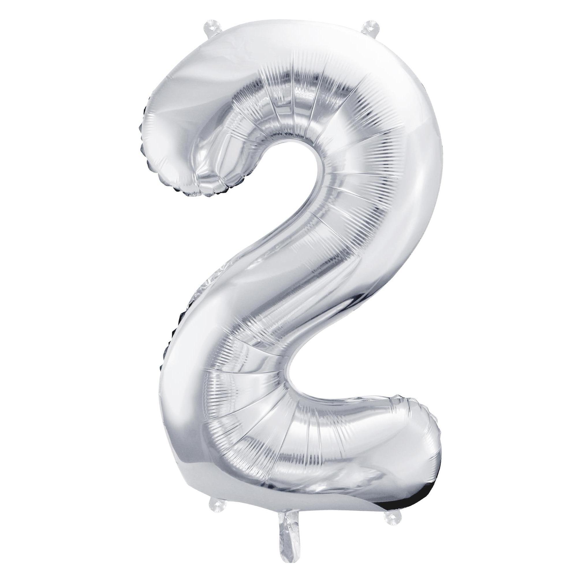 Partydeco Alu-Ballon Ziffer "2" Silber (1x) (FB1M-2-018)