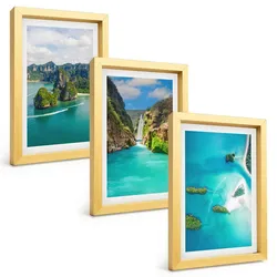 BILDER SET 3er Set - 20x30 cm Goldrahmen - Tropische Inseln, türkisfarbenes Wasser