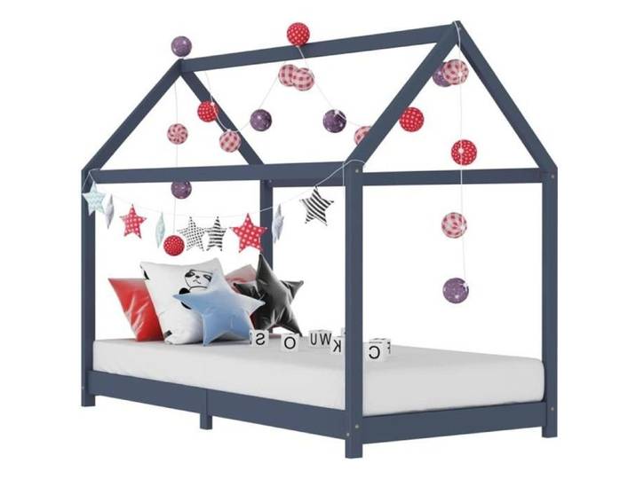 Lit Cabane Enfant - 6744MOBILI® - Cadre de lit d'enfant - Gris - Bois massif - 70x140cm