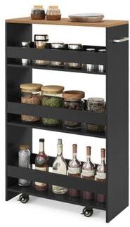 Costway 4-Tier Rolling Storage Cart Slim Kitchen Cart on Wheels with Open Shelves and Handle-Black