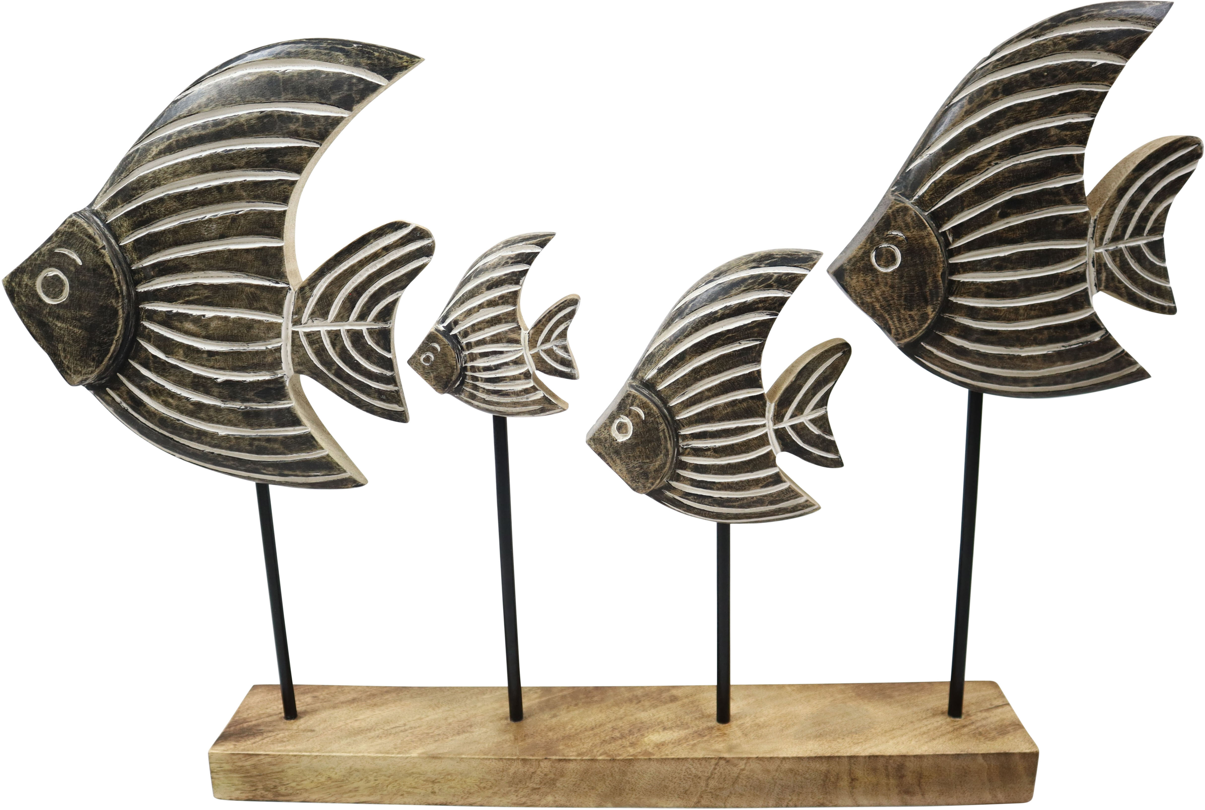 Dekofigur AM DESIGN "Fischschwarm aus Mangoholz und Metall", braun, B:8cm H:45cm T:45cm, Holzwerkstoff, Metall, Dekofiguren, Dekofigur, handgefertigte Osterdekoration braun B/H/T: 8cm x 45cm x 45cm
