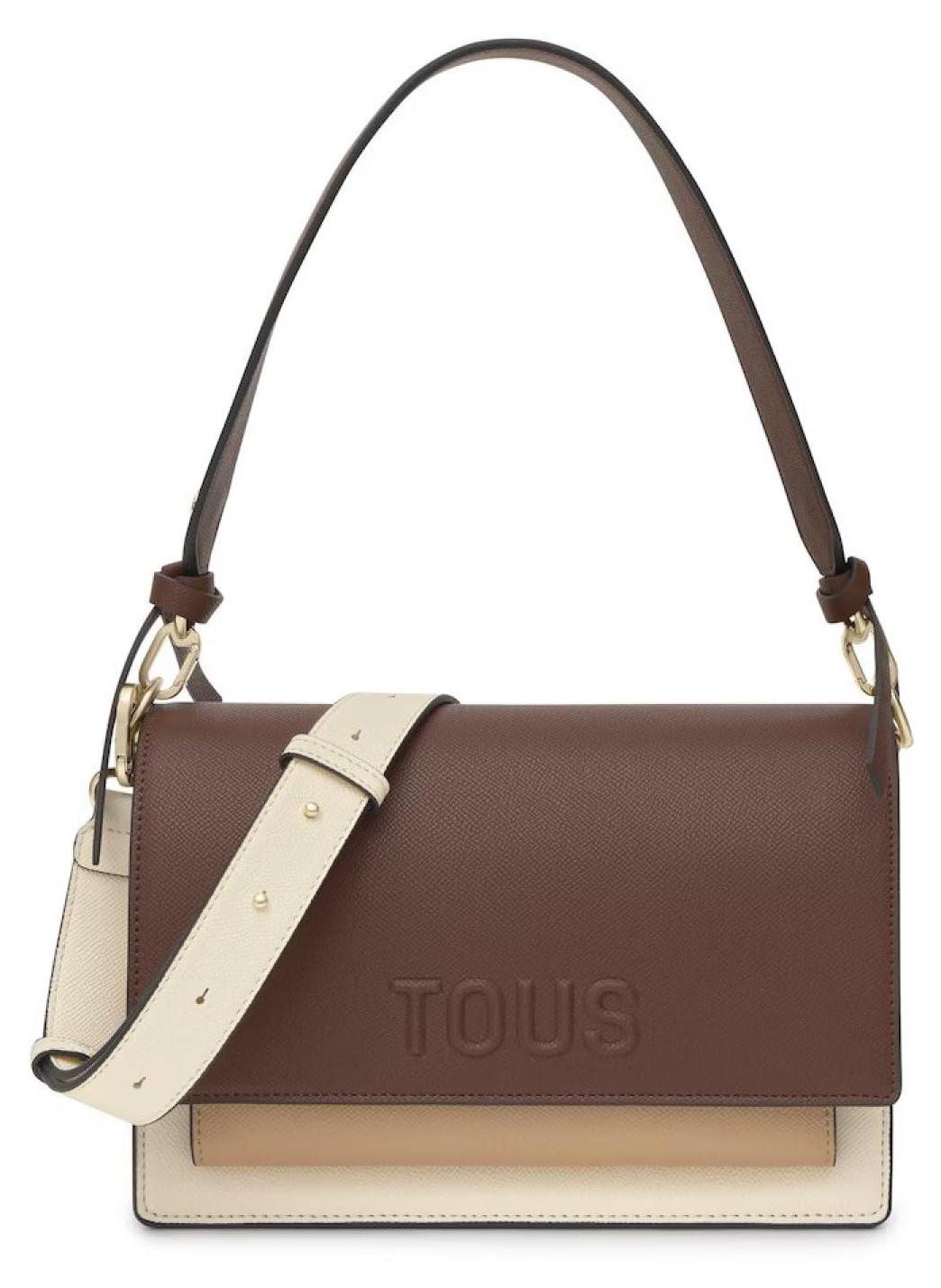 TOUS Umhängetasche, Braun und Beige, Kunstleder, mit verstellbarem Griff, zweifa