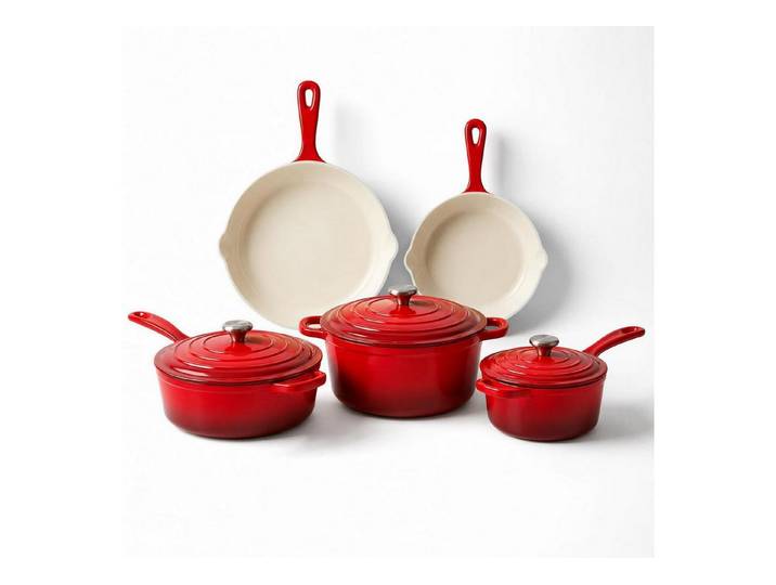 LuxusKollektion Bräter Gusseisen Kochset 5-teilig Antihaft Emaille A Red