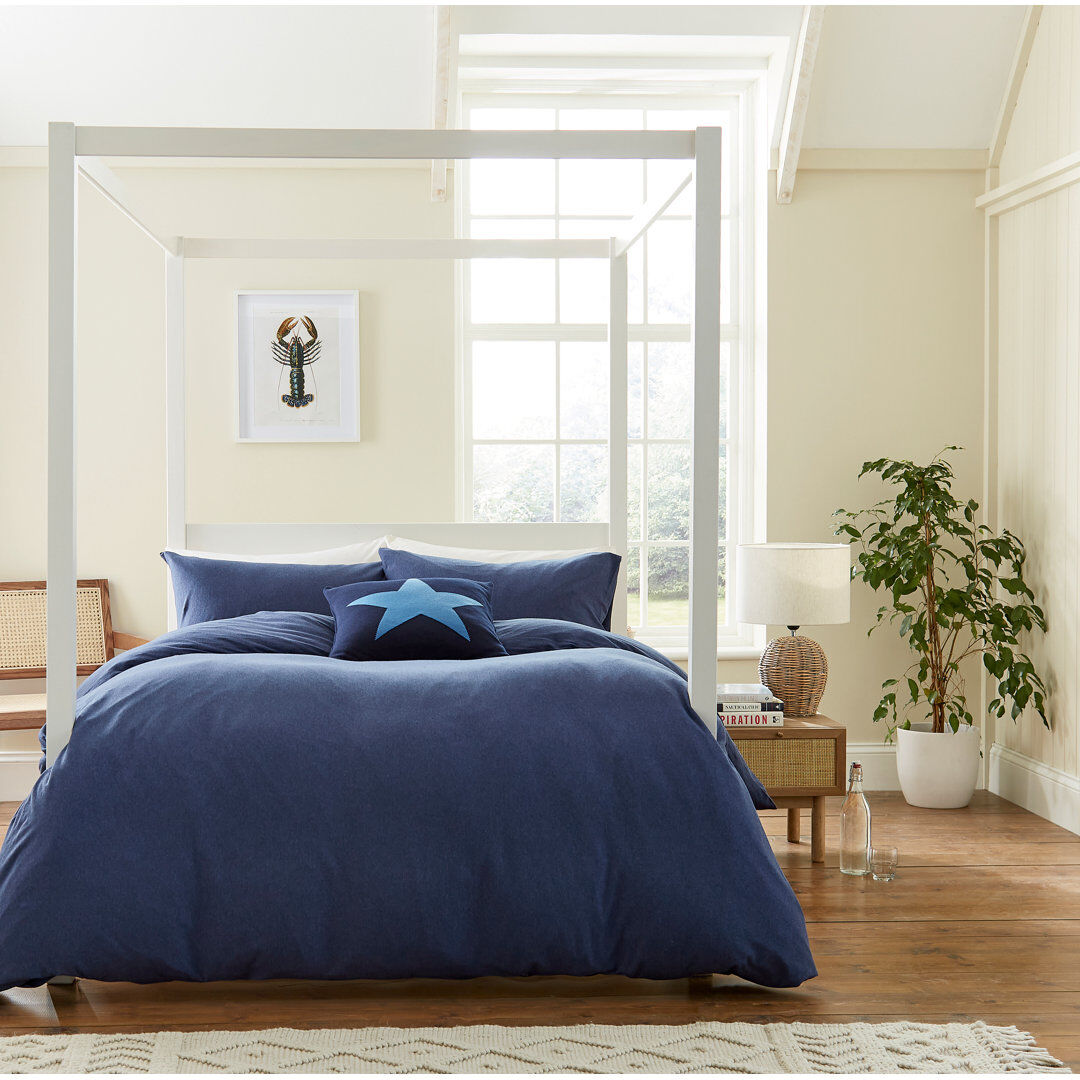 Helena Springfield Jersey Cotton Duvet Cover Set Blue Double Duvet Cover + 2 Pillowcases