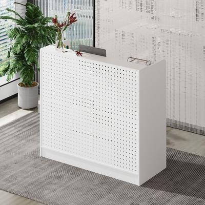 Timechee Modern Reception Counter Desk with Pegboard Display, Locking Drawers, Storage Cabinet for Salon, Office & Storefront