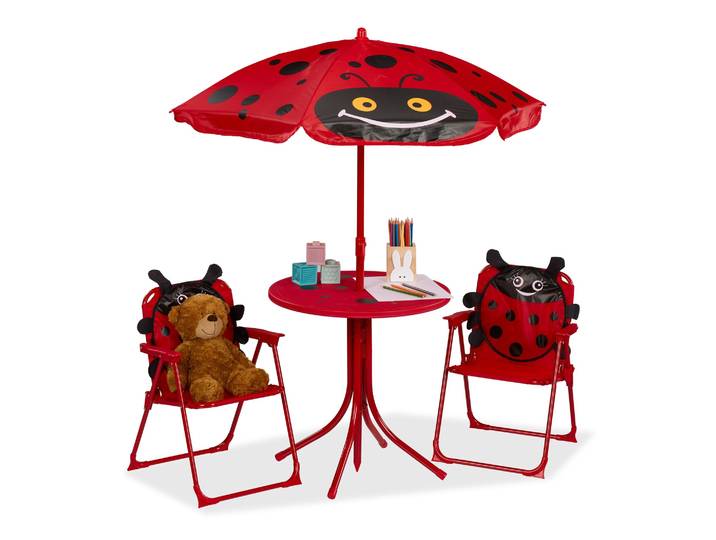 Camping Kindersitzgruppe mit Schirm Rot-Schwarz