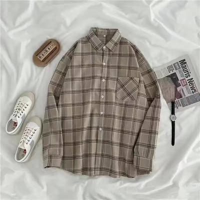 Multisell Products Hub Korean Fashion Casual Women Autumn Long Sleeve Oversize Shirt, Fall Outwear Tops Blusas Mujer l khaki