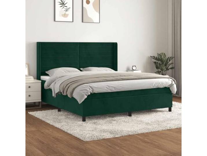 RJPLMFV Bettgestell, Velours, Dunkelgrün, 180 x 200 cm Verstellbarer Kopf, Taschenfederkernmatratze, mittlere Unterstützung, weicher Matratzenschoner