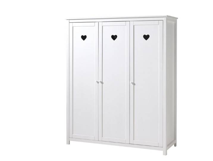 58 aufm Kessel Kleiderschrank Kinderzimmerschrank Kamila 159x57x191 3-türig MDF+Massivholz Weiß (inkl. Versand, Lieferung bis Verwendungsstelle) Kleiderschrank 3 Türen, herzförmigen Griffausschnitten und Ablageböden