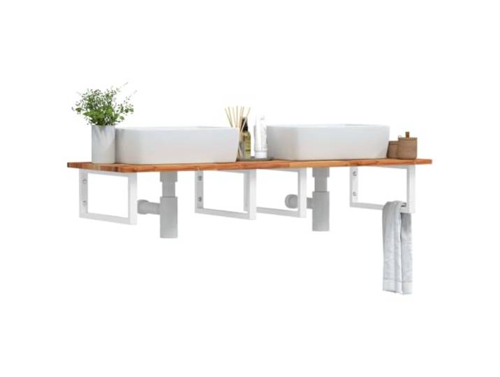 WXGTBKPR Waschbeckenregal Wandmontage, Ablage aus massivem Akazienholz mit Stahlhalterungen, 120 x 50 cm Wandregal für Badezimmer