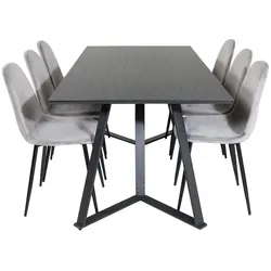 Ebuy24 MarinaBLBL Essgruppe Esstisch schwarz und 6 Polar Esszimmerstühle Velour grau.