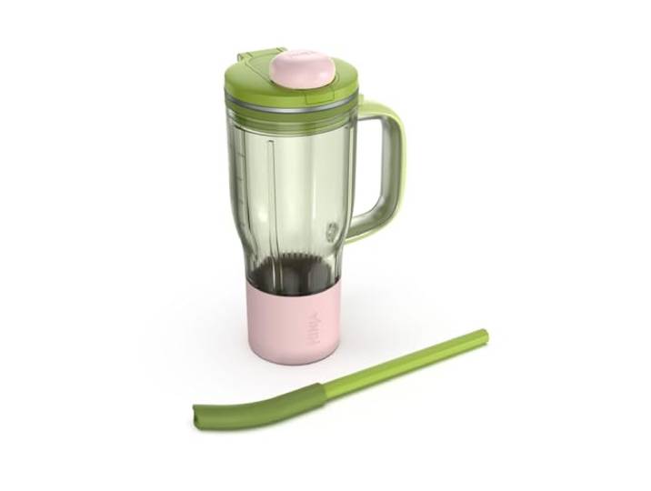 Ninja BlendBoss Mug de voyage avec couvercle à bec verseur et\, Pastèque Paille amovible\, compatible avec le Ninja BlendBoss et les porte-gobelets lavables au lave-vaisselle - XSKDB324LSGN