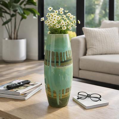 Sagebrook Home Modern Ceramic and Metal Decorative Vase with Textured Detailing