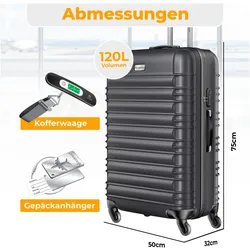 Kesser Reisekoffer Hartschalen-Koffer Inkl. Kofferwaage + Gepäckanhänger, Koffer, Grau