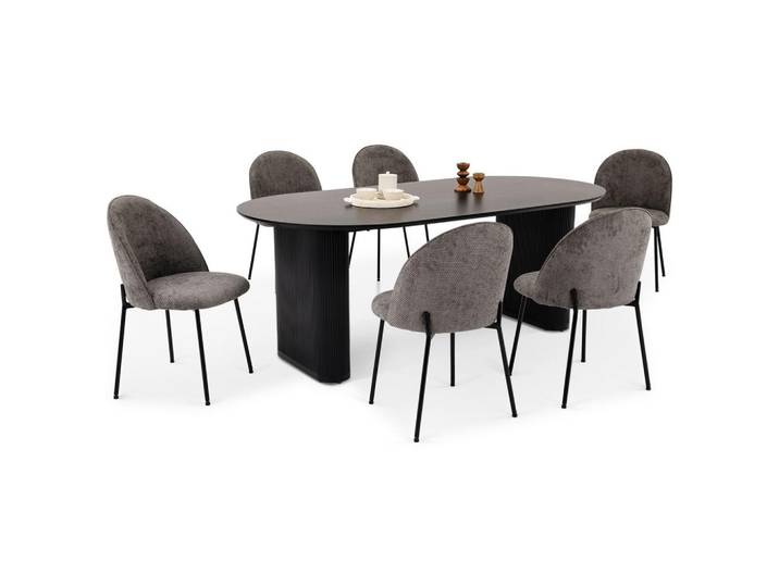 Idimex Essgruppe Donovan Cassie 7er Set schwarz, Schwarz, Mode, Oval,oval, Esszimmer, Bänke, Tischgruppen & Eckbankgruppen