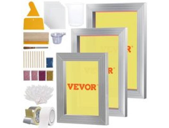 VEVOR Siebdruck Kit, 3 Stk. Aluminium Siebdruck Rahmen 152,4x254 mm/203,2x304,8 mm/254x355,6 mm 110 Mesh, 5 Glitter & Siebdruck Rakel & Folien für T-shirts, DIY Druck usw.