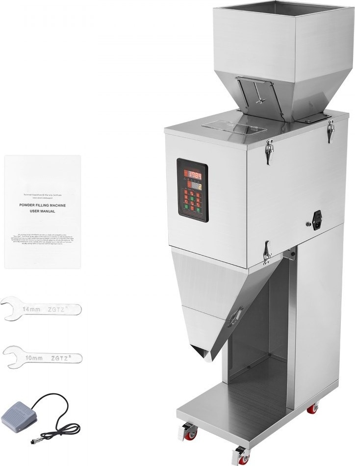 Partikelfüllmaschine - 20-5000 g - Automatische Füllmaschine mit Fußpedal - Edelstahl-Wiegefüllmaschine - Wiegefüller für Bohnen, Samen, Körner, Tee - Granulatverpackung