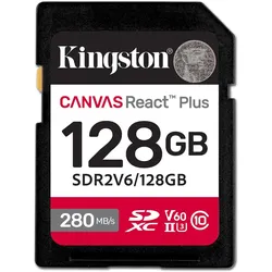 Kingston Canvas React Plus V60 (128 GB, SDXC, U3, UHS-II), Speicherkarte, Schwarz