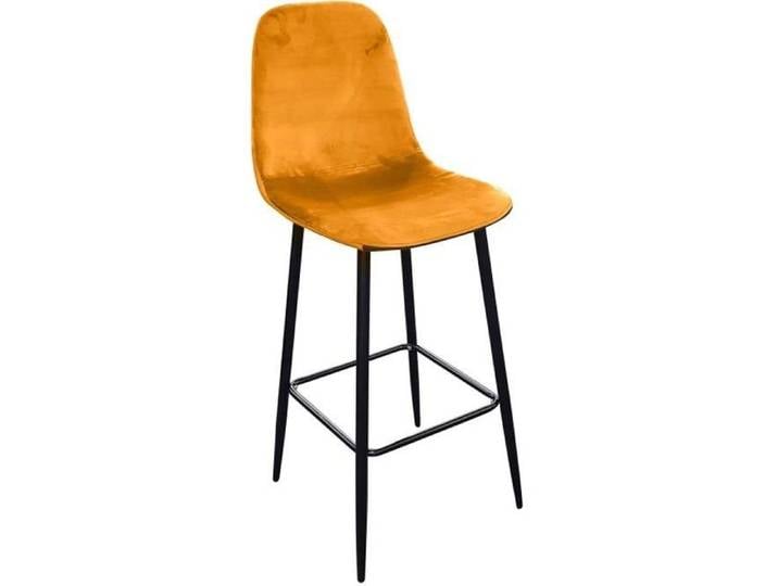 Urban Living - Tabouret de bar en velours vintage Inoui - H. 108 cm - Jaune moutarde