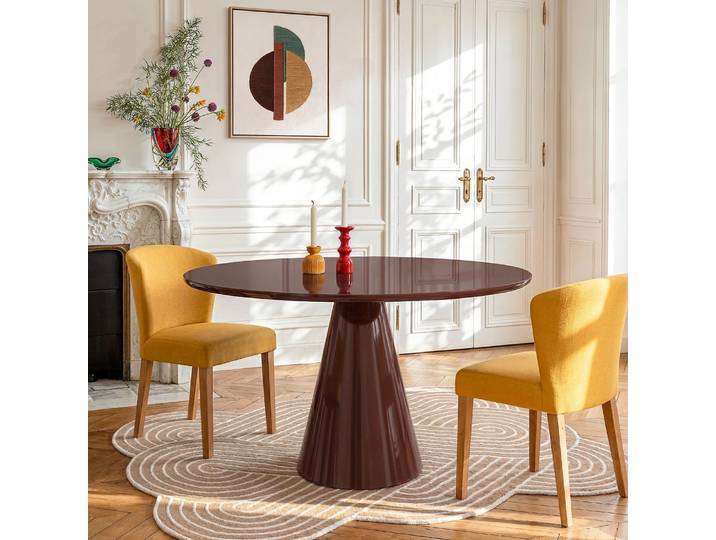 HABITAT - Table à manger ronde avec pied en métal - 4 couverts - Moka émaillé - Amina