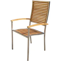 OUTFLEXX Stuhl aus Edelstahl/Teakholz mit hoher Rückenlehne und Armlehnen, stapelbar, FSC®-zertifiziertes Produkt
