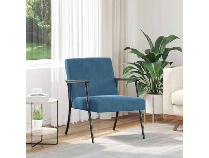 KTHLBRH Sessel aus blauem Samt mit Struktur aus Sperrholz und Stahl Weicher Samt, ergonomischer Schaum, robuste Struktur, moderner Stil, einfache Pflege