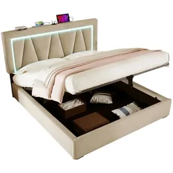 Polsterbett 140x200 cm mit USB-Anschluss und LED-Beleuchtung – modernes Komfortdesign und flexibler Stauraum