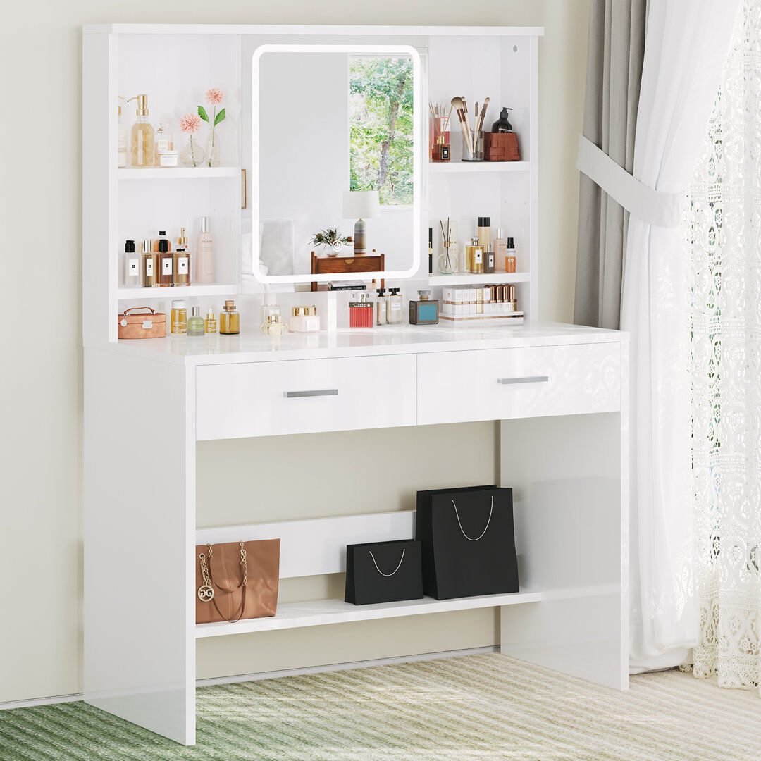 Metro Dressing Table with Mirror White 135.8cm H X 90cm W X 40cm D