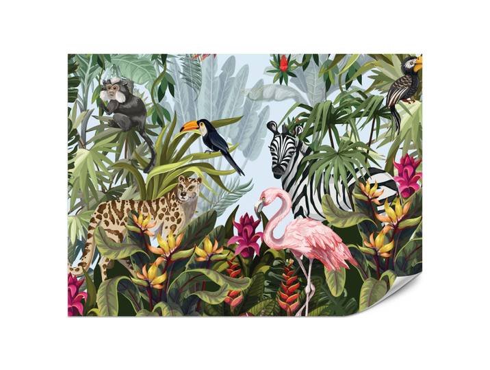 Muralo Fototapete für Kinderzimmer Tropische Pflanzen Tiere Flamingo Rippen 400x280, Mehrfarbig, Papier, Rechteckig, 400x280 cm, Tapeten & Wandverkleidungen, Fototapeten