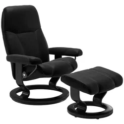 Stressless Sessel mit Hocker Consul Classic Leder Schwarz Batick Black L (Large)