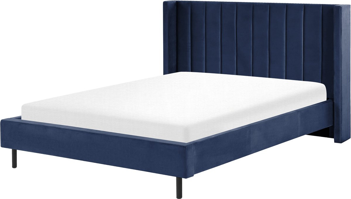 Beliani Villette Tweepersoonsbed - Marineblauw - 160 x 200 cm - Fluweel